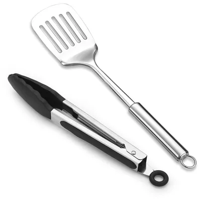 Immagine prodotto di Set di spatola e pinza – Utensili da cucina in acciaio inossidabile, adatti sia per l'uso in interni che in esterni