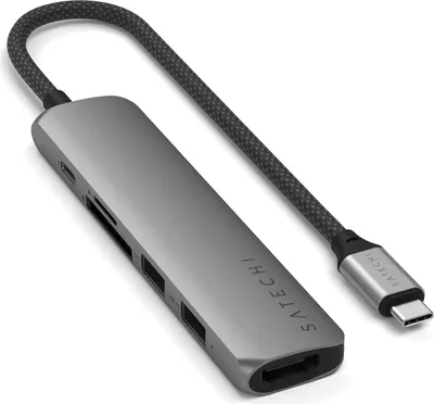 Image de Satechi USB-C 6-en-1 Adaptateur multiport slim – Ports USB-C PD et USB-A – HDMI 4K à 60Hz – Lecteur de Carte Micro/SD