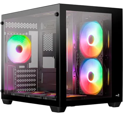 Image de AeroCool Dryft Mini-BK-v2 Boîtier PC, avec 6 ventilateurs RGB préinstallés, Micro-ATX et Mini-ITX, fenêtres avant et latérales en verre trempé, noir