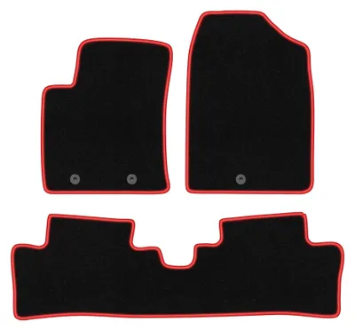 Produktbild von Velours-Fußmatten für Hyundai i10 II 2013- (Schrägheck) – 4-tlg, Schwarz/Rot, passgenau – Wielganizator CARLUX
