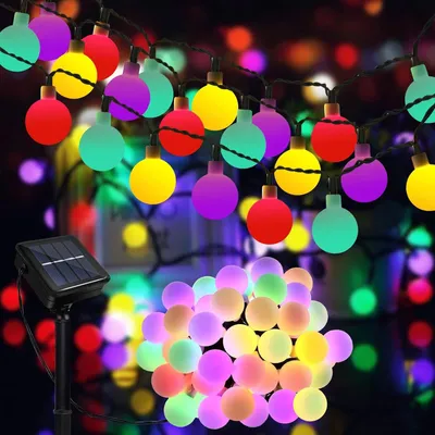 Produktbild von Solar Lichterkette Aussen 50 LED,7 Meter Solar Lichterkette Außen 50 LED Kugeln,Mehrere Lichtmodi Wasserdicht Farbenfrohe,Solarbetriebene Lichterkette