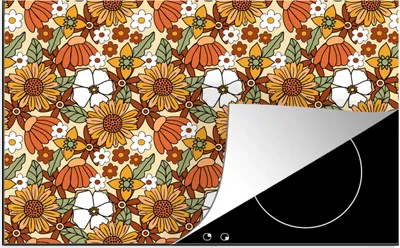 Produktbild von KitchenYeah© Herdabdeckplatte Blumen - Vintage - Muster , 81x52cm, Küche Deko, Glaskeramikkochfeld Herdabdeckung, Abdeckplatte fùr Kochfeld