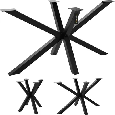 Produktbild von MetaloPro Spider Tischbeine Metall, Schwerlast Stahl Schreibtisch Beine, Tischkufen Schwarz, Bodenschoner, Langlebig Tischgestell für Moderne Couchtisch, Esstisch, Wohnzimmer – 180x70x72 cm