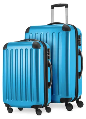 Immagine prodotto di Alex - Set di 2 bagagli a mano + valigia di medie dimensioni, set di valigie Resekofffer trolley a guscio duro in policarbonato lucido, blu ciano