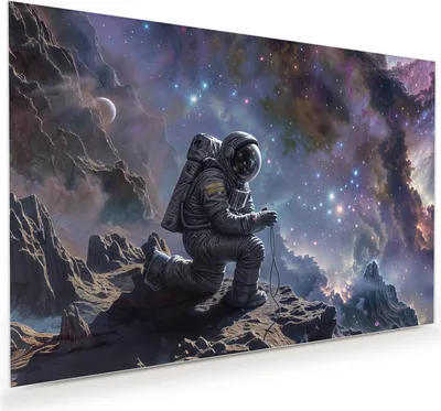 Produktbild von Glasbild 75x50cm in XXL für Wohnzimmer, Schlafzimmer Motiv Astronaut im All