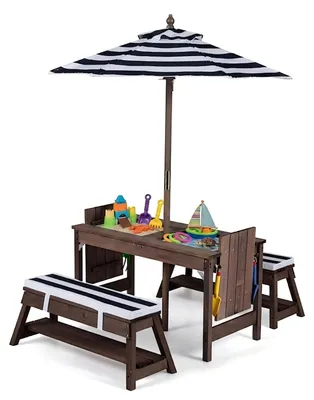 Immagine prodotto di Set di sedute per bambini in legno, marca KOMFOTTEU, completo di parasole