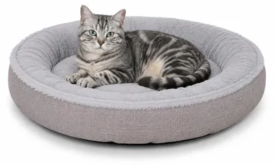 Immagine prodotto di letto per gatti lionto, letto a ciambella extra morbido per gatti, accogliente, di facile manutenzione ed elegante, diametro 65 cm, grigio