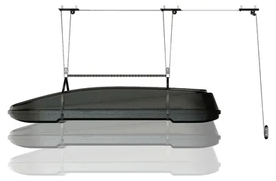 Immagine prodotto di Sollevatore a soffitto per garage - Sistema a paranco con montaggio a soffitto - Per box da tetto, box portaoggetti e kayak - Versione per carichi pesanti - 3 supporti - Per altezze del soffitto da 3,0 a 4,3 m