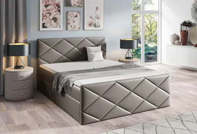 Produktbild von Bett mit Matratze und Lattenrost HALKA – 180x200, graues  + ER Topper