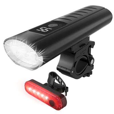 Produktbild von Strex Fahrradlicht Set LED 1600 Lumen - Fahrradlampe Frontlicht & Rücklicht - Fahrradleuchten-Set - USB Aufladbare Fahrradbeleuchtung