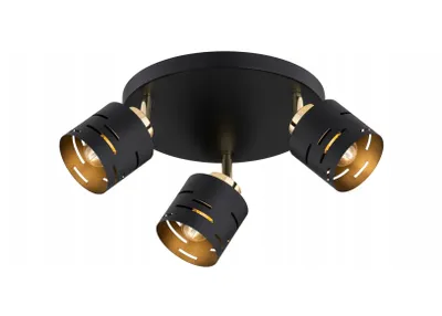 Produktbild von FKL DESIGN Home Deco Deckenlampe Deckenleuchte 3-flammig E27 Metall Lampenshirm Lampe aus Serie (Schwarz, N910-EG3)