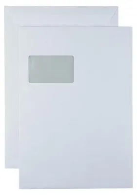 Produktbild von Kaenguruh Versandtascche C4- 229x324mm, weiss, mit Fenster, mit Haftklebung Abdeckstreifen, 90g/qm