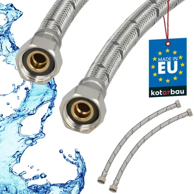 Produktbild von KOTARBAU® 2er Set Flexschlauch 3/8 Zoll Wasserschlauch 40cm Panzerschlauch 3/8“x3/8“ Anschlussschlauch Armatur Schlauch Wasserhahn Edelstahlummantelt
