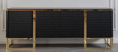 Produktbild von Casa Padrino Luxus Sideboard Schwarz / Gold 220 x 50 x H. 83 cm - Edler Massivholz Schrank mit 4 Türen - Luxus Möbel - Luxus Qualität