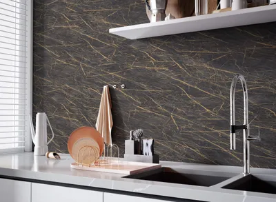 Produktbild von NEWROOM Tapete Schwarz Vliestapete Marmor - Marmortapete Glamour Anthrazit Gold Muster Mustertapete Modern