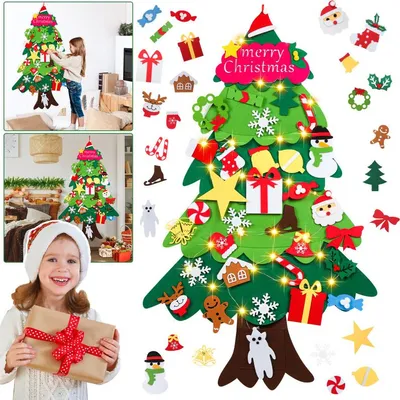 Image de Jayseuw 3D Sapin de Noël en feutre : Sapin décoré avec des ornements pour enfants - Décoration créative en feutre DIY pour votre maison