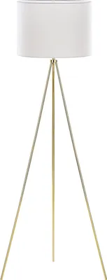 Produktbild von BELIANI Stehlampe Gold und Weiß Metall 148 cm runder Stoffschirm dreibeiniges Stativ langes Kabel mit Schalter Minimalistisches Design