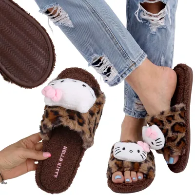 Produktbild von Hello Kitty rutschfeste Damenhausschuhe, weiche Hausschuhe für zu Hause mit Leopardenmuster 38-39 EU
