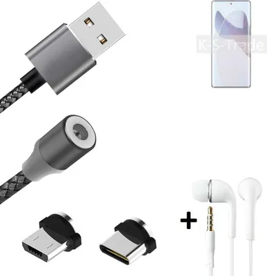 Produktbild von K-S-Trade® Hochwertiges Magnet-Lade-kabel Sync-Kabel Daten-Kabel + Kopfhörer kompatibel mit Motorola X30 Pro mit USB-Typ-C-Anschluss und