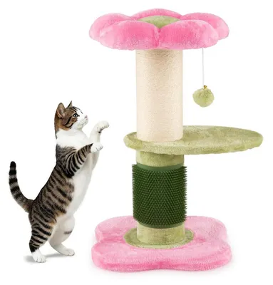 Produktbild von Kratzbaum 69 cm Rosa mit Kratzsäule, Hängeball und gepolsterter Plattform