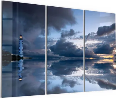Produktbild von DEQORI Glasbild Echtglas 3x50x100 cm 'Leuchtturm im Abendlicht' Wandbilder XXL groß