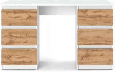 Obrázok produktu pre VBChome písací stôl 120x50x75 cm, biela farba - kancelársky stôl s povrchovou úpravou imitujúcou dub Wotan, s 6 zásuvkami. Vhodný ako počítačový stôl, pracovný stôl alebo stôl na notebook