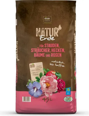Produktbild von PATZER NATUR Erde für Stauden Sträucher Hecken Bäume & Rosen torffrei - 45 Liter