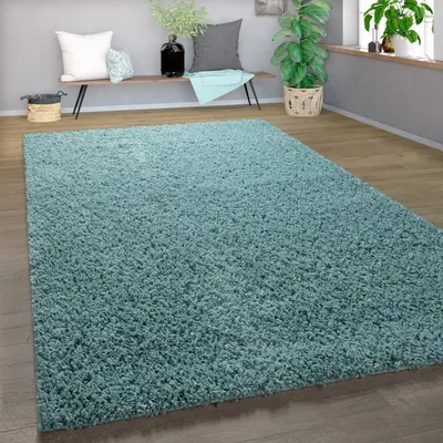 Produktbild von Shaggy Teppich Hochflor Langflor Hochwertig Hohe Fadendichte Uni Pastell Türkis Grösse 120x170 cm