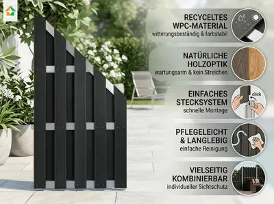 Produktbild von WPC-Sichtschutzzaun CARMENO - 1x Schrägelelement - Schwarz