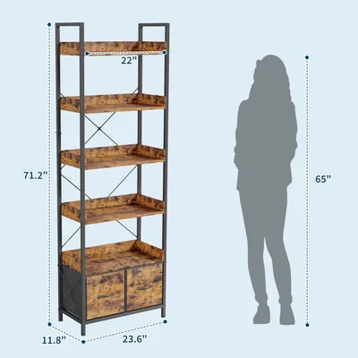 Image de Étagère de rangement avec tiroirs en tissu - 6 niveaux - 180 cm de hauteur - Structure en métal - Spacieuse - Idéale pour le salon - Couleur marron