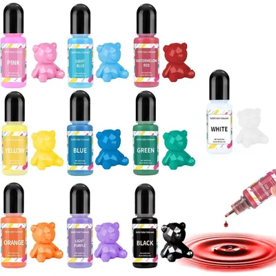 Productafbeelding van Kleurstoffen voor kaarsvet, vloeibaar, 10 verschillende kleuren, elk 10 ml, geschikt voor sojawachs, bijenwas, paraffine en gelwax