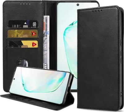 Immagine prodotto di Smartphonica Custodia per telefono adatta a Samsung Galaxy Note 10 Plus Custodia in ecopelle con chiusura magnetica e portacarte Custodia a libro con patta - Nero