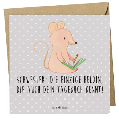 Produktbild von Mr. & Mrs. Panda Grußkarte Schwester Heldin - Grau Pastell - Geschenk, Glückwunschkarte, doppelkarte, Familie, Geschwisterliebe, persönliche Erinnerungen, Handarbeit
