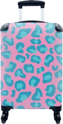 Produktbild von MuchoWow® MuchoWow® Koffer Handgepäck Trolley Rollkoffer Kleine Reisekoffer mit 4 Rollen - Pantherdruck - Blau - Rosa - Muster - Cabin Size < 55x40x23 cm & 55x40x20 cm - Fotokoffer - Kabinenkoffer - B