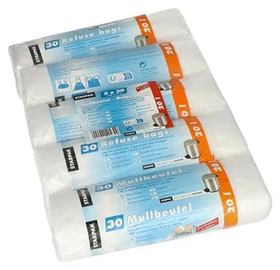 Produktbild von Papstar Müllbeutel zum Zuziehen, HDPE 20 l 55 cm x 48 cm transparent, 5 x 150 Stück