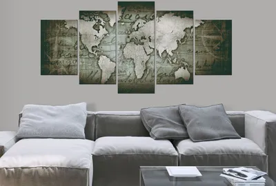 Produktbild von Akustikbild Weltkarte 200x100 cm Bilder Akustikschaum Hochleistungsschallabsorber Schallschutz Leinwand 5 tlg Wandbild Raumakustik Schalldämmung k-A-0062-b-p