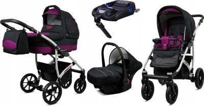 Produktbild von BabyLux® Largo | 4in1 Kinderwagen Set | Black Purple | Kombikinderwagen | Kinderwagenset | Isofi