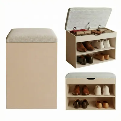 Obrázek produktu pro Botník bílý se sedákem VAULT, 60 x 30 x 47 cm - béžový