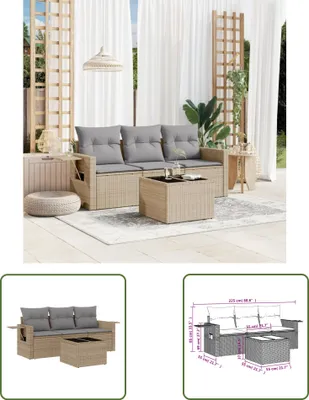 Image de The Living Store Ensemble de salon de jardin 4 pièces avec coussins Beige Poly Rattan