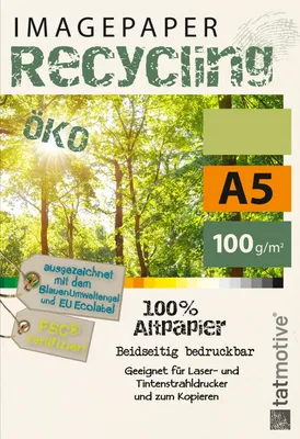 Produktbild von TATMOTIVE Imagepaper Recyclingpapier Öko 100g/qm A5, geeignet für alle Drucker, 1000 Blatt Kopierpapier Druckerpapier