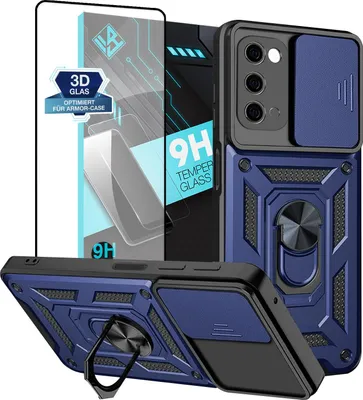 A collage of a blue phone case and a screen protector.