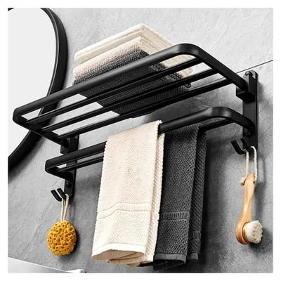 Produktbild von Handtuchhalter ohne Bohren in Schwarz, Badezimmer Zubehör Set, Handtuchstange für Bad und Küche