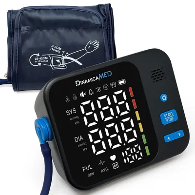 Immagine prodotto di Dinamicamed A-159 Misuratore di pressione da braccio, 2 utenti, 2*99 memorie, rilevamento aritmie, ampio display, bracciale 22-42 cm