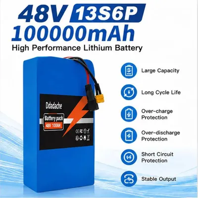 Zdjęcie produktu dla Akumulator do hulajnogi elektrycznej Citycoco - 48V 100Ah, akumulator litowo-jonowy - konfiguracja 13S6P, ogniwa 18650 - z systemem zarządzania baterią (BMS) i ładowarką 54,6V - złącze XT60 DC