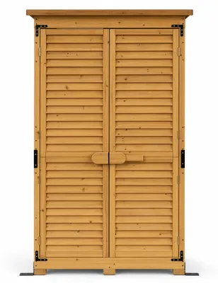 Zdjęcie produktu dla Domek ogrodowy Wiltec z drzwiami panelowymi, wymiary 870 x 465 x 1600 mm, szafka ogrodowa z drewna sosnowego z 3 przegródkami, budka narzędziowa z dachem bitumicznym