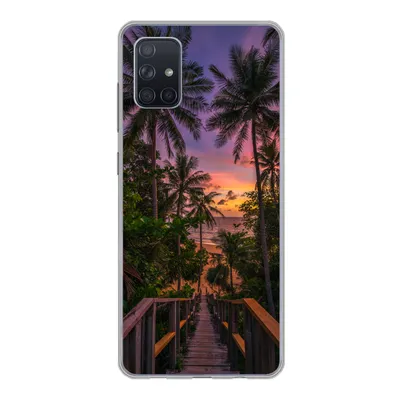 Produktbild von MuchoWow® Handyhülle Schutzhülle Hülle für Samsung Galaxy A71 Sonnenuntergang - Palmen - Strand Silikon Softcase Handy Hülle - Kartenbesitzer