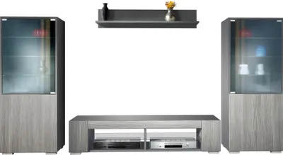 Produktbild von Vladon Wohnwand Nevada V2, Anbauwand bestehend aus 2 Vitrinen, 1 TV-Board und 1 Wandregal Anthrazit matt/Avola-Anthrazit (304,5 x 141 x 39 cm)