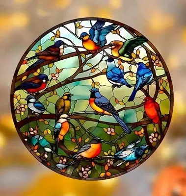 Produktbild von GKA Fensterbild viele bunte Vögel 18 cm Sonnenfänger Lichtfänger tolle Lichteffekte Fensteraufkleber selbstklebend ablösbar wiederverwendbar