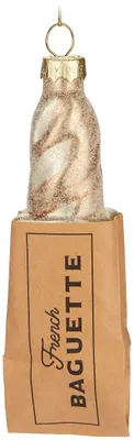 Image de BRUBAKER French Baguette - Boule de Noël en verre peinte à la main - 13 cm Boule de Noël Pain français Décoration de Noël France Décorations pour l'arbre de Noël