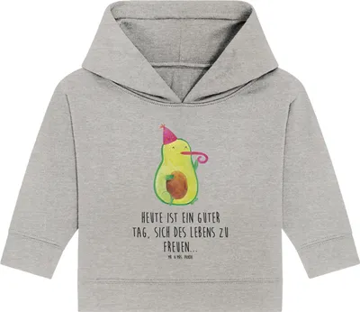 Produktbild von Mr. & Mrs. Panda Organic Baby Hoodie Avocado Feier 24. - 36. Monat - Heather Grey - Geschenk, Kapuzensweatshirt, Party, Gute Laune, Geburtstag, Feierlichkeit